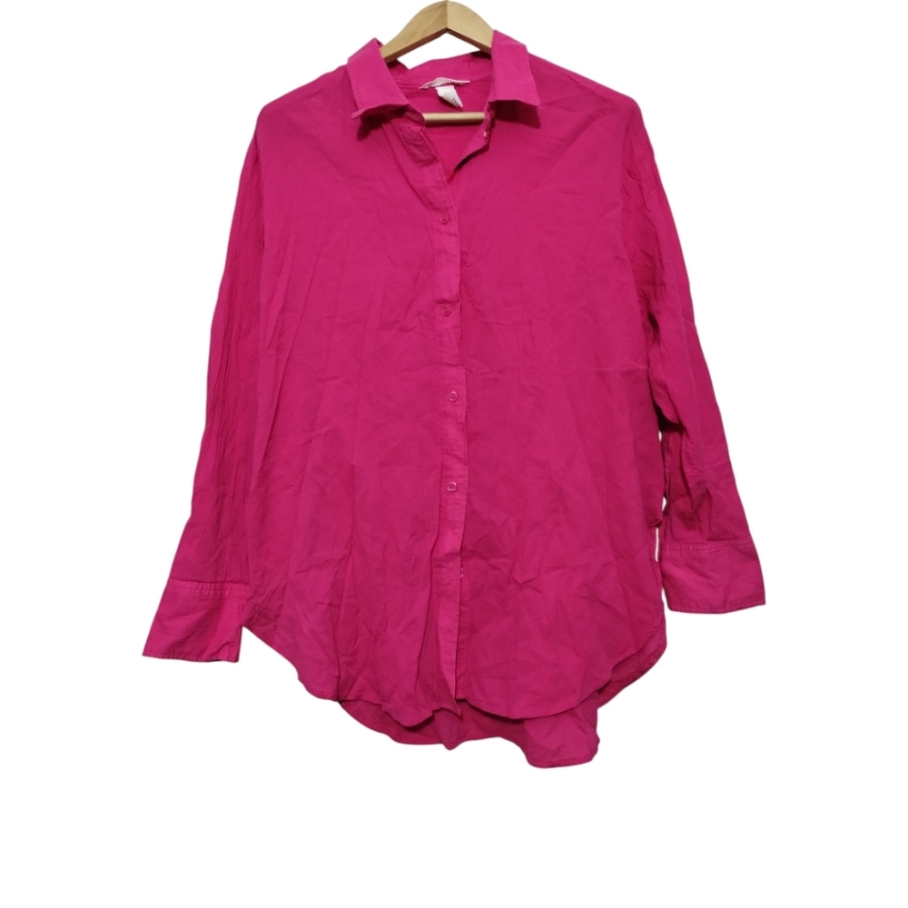 H&M Oversized Cotton Gauze Shirt Women's XL Button Front Long Sleeve Preppy